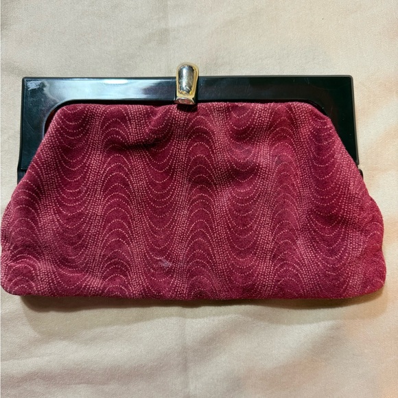 Vintage Burgundy Suede Clutch Bag - Picture 1 of 9